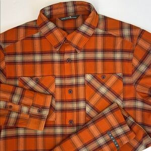 Sitka Gear Riser Work Shirt Orange Plaid Flannel Pocket Button Hunting Mens M